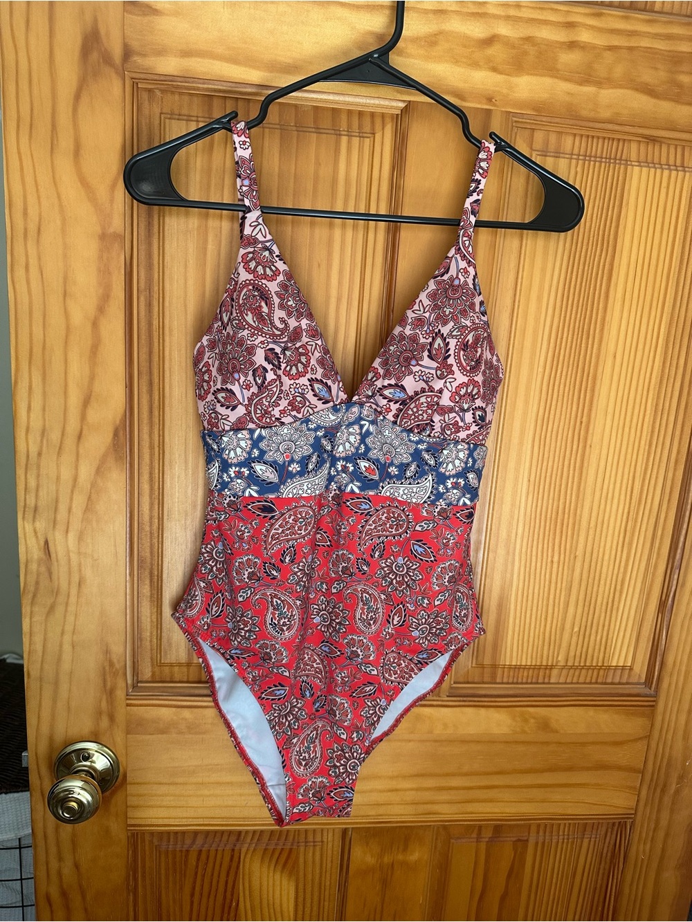 Boden Red Blue Paisley One-Piece Swimsuit